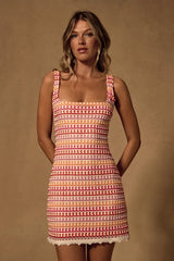 Alianora Red and Cream Crochet Mini Dress