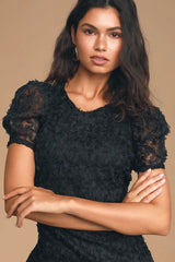 Always For You Black Puff Sleeve Mini Dress
