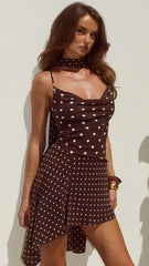 Alora Scoop Neck Mini Dress - Choc / Lemon Polka