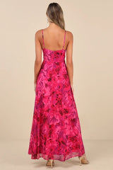 Beautiful Soul Fuchsia Floral Print Twist-Front Maxi Dress