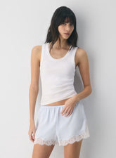 Double satin shorts with lace trim