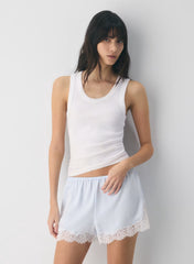 Double satin shorts with lace trim
