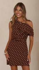 Benni Asymmetric Mini Dress - Chocolate/Nude Spot