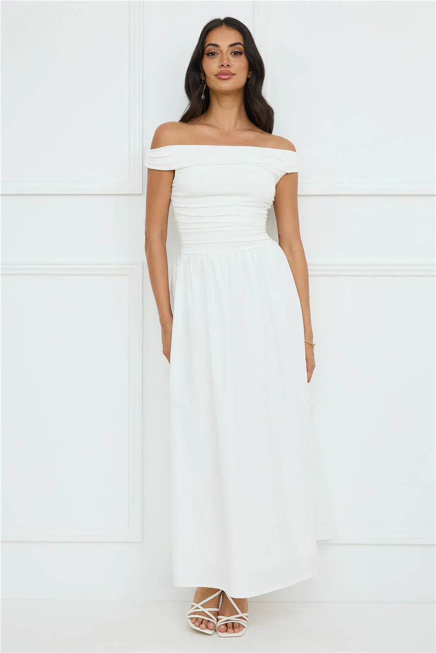 Camellia Charm Off Shoulder Maxi Dress White
