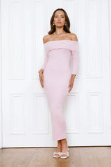 Chilled Luxe Off Shoulder Knit Maxi Dress Pink