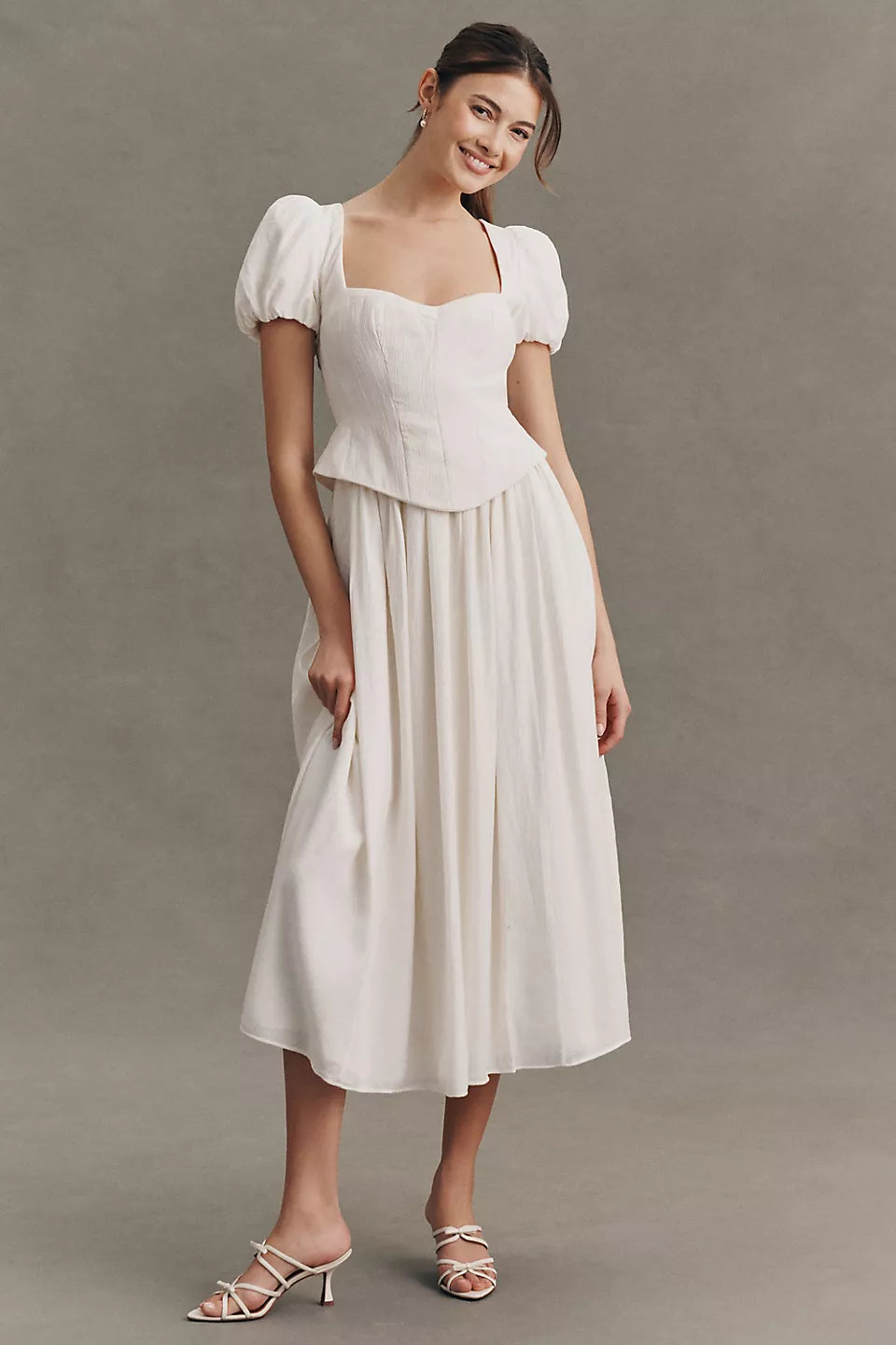 BHLDN Puff Sleeve Corset Fit & Flare Maxi Dress