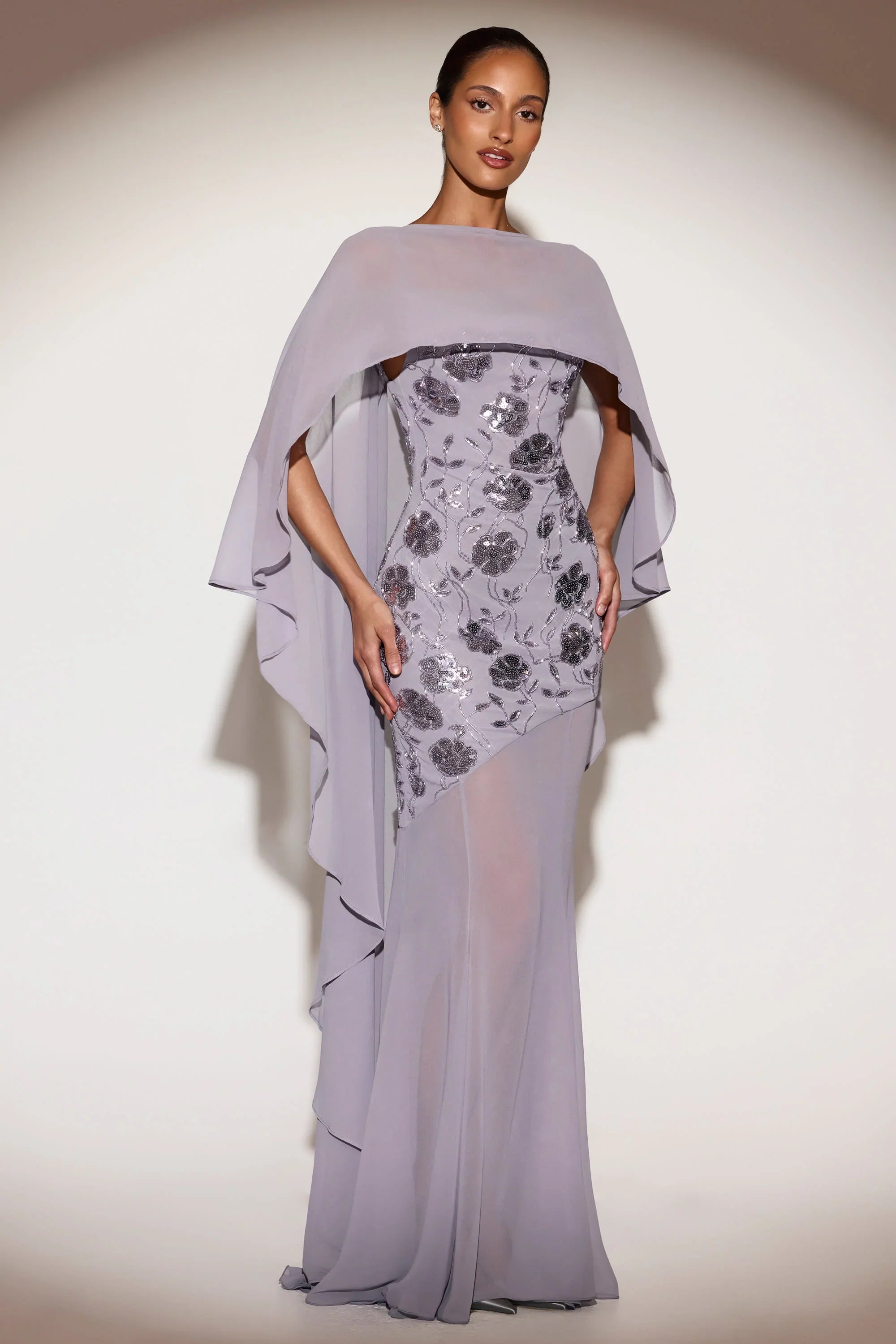 Chiffon Draped Cape in Lilac
