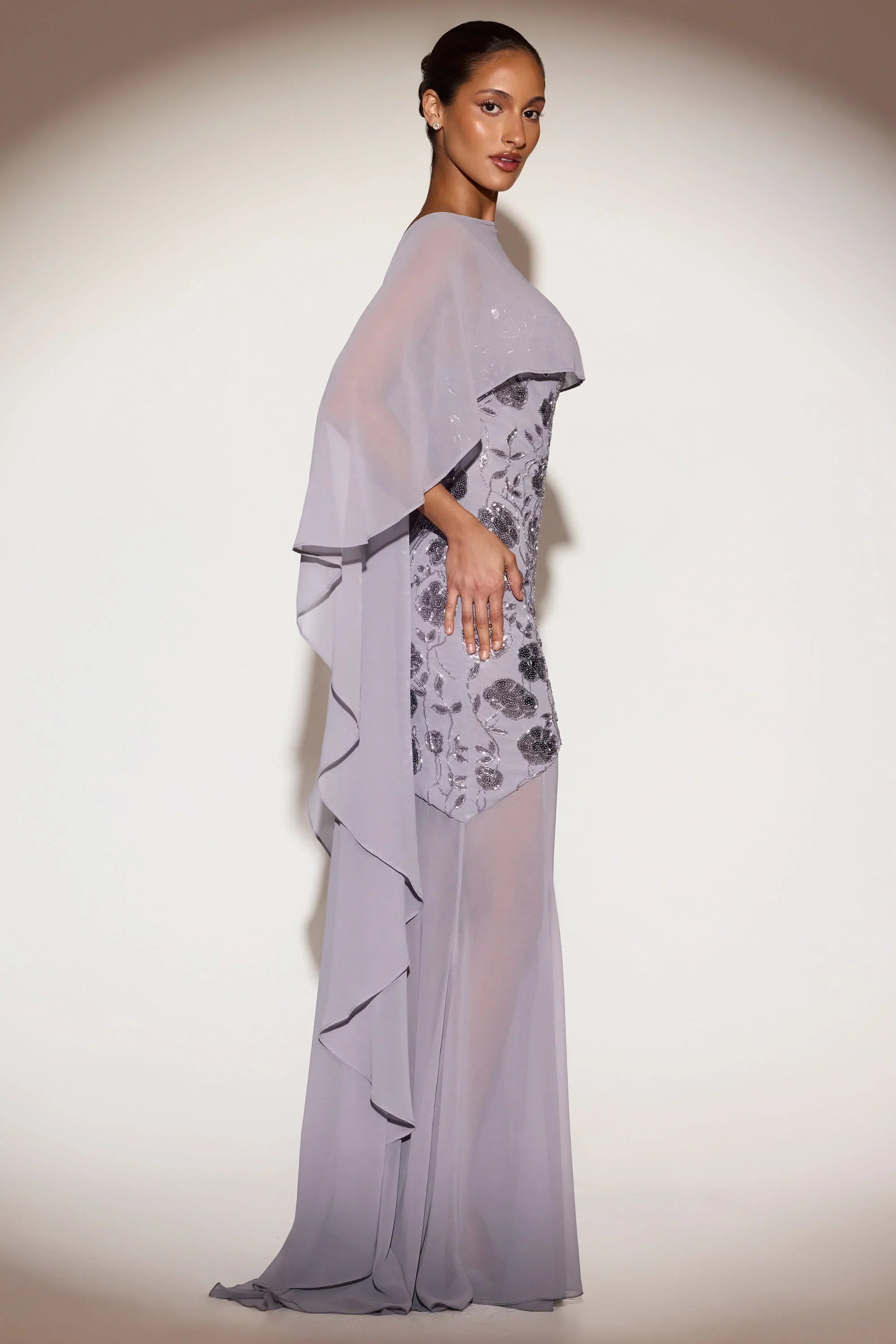 Chiffon Draped Cape in Lilac