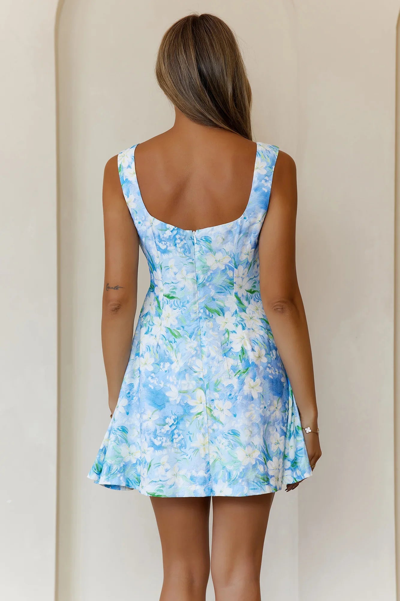 Clio Side Flare Hem Mini Dress Blue