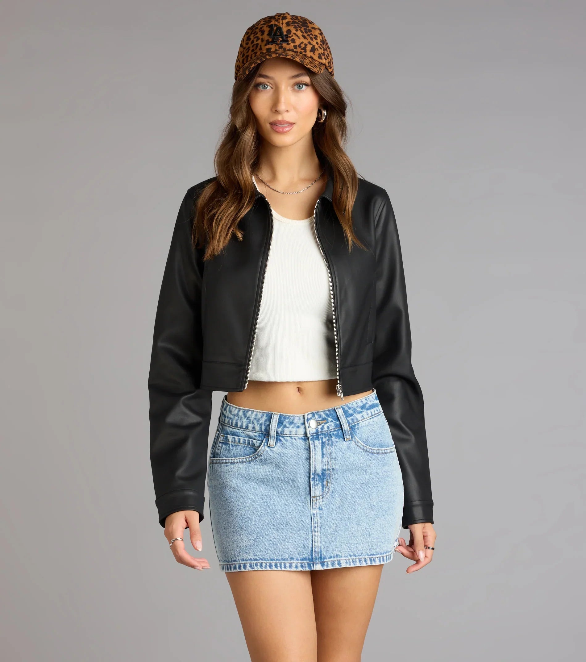 Cropped Attitude Faux Leather Jacket