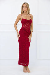 Chic After Dark Lace Maxi Dress Burgundy