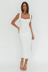 Cupid Tied Shoulder Embellished Midi Dress White