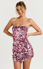 Cleo Mini Dress - Circle Sequin Mini Dress in Pink