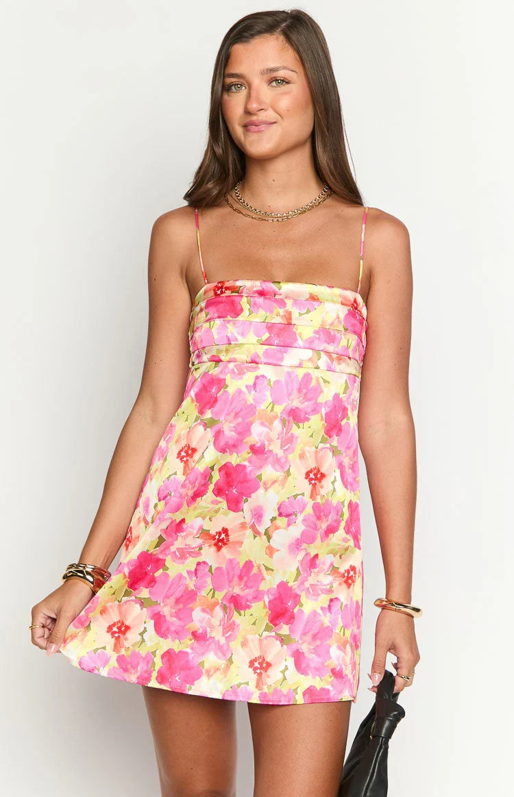 Chantell Yellow Floral Pop Mini Dress