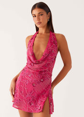 Cinzia Beaded Mini Dress - Fuchsia